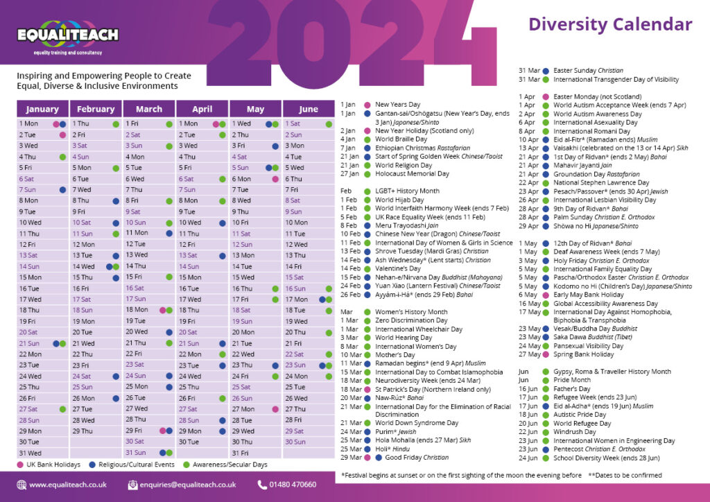 EqualiTeach 2024 Diversity Calendar